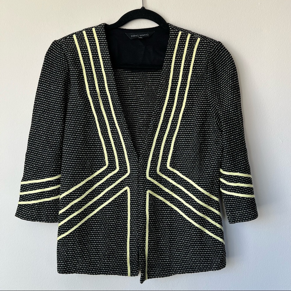 Ming Wang Jacket Black Yellow Hook & Eye Closure Size Medium Petite